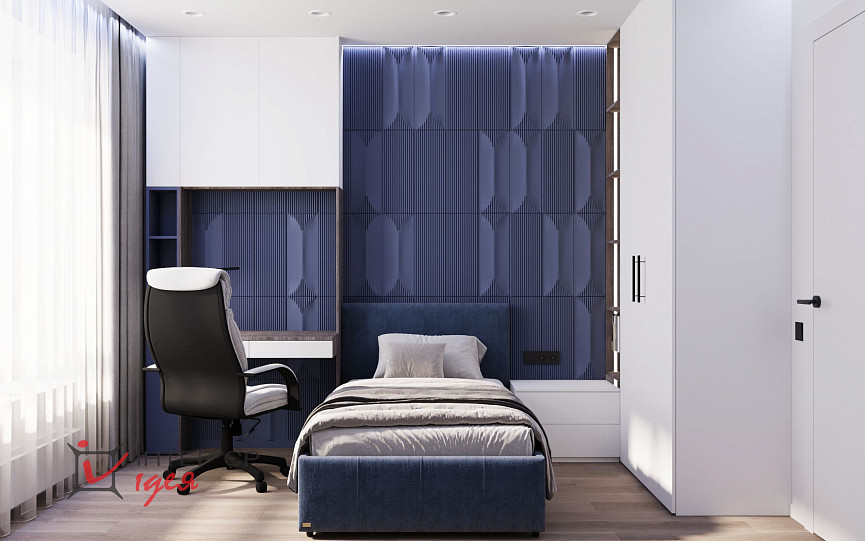 Детская с акцентным синим в ЖК «Парковый квартал»