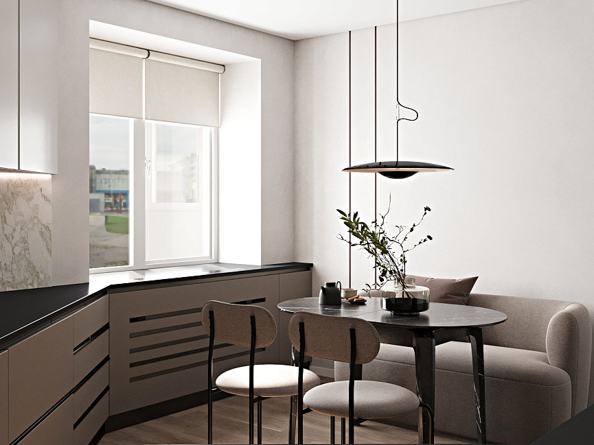 Кухня с пятиконечной конфигурацией в ЖК «Парковый квартал»