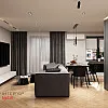 Контрастная кухня-гостиная в стиле контемпорари