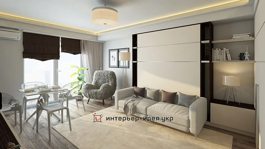Дизайн компактной кухни-студии в современном стиле