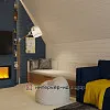 Дизайн гостевой комнаты в синем цвете с деревом
