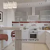 Дизайн кухни белого цвета с клубничным декором
