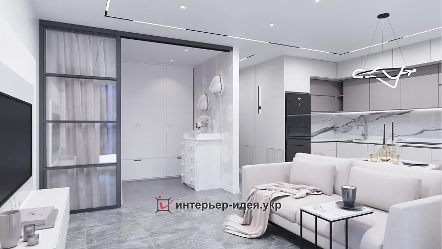 Сдержанность и легкость светлой кухни-гостиной