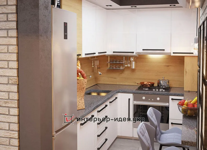 Компактная кухня-студия с элементами лофта