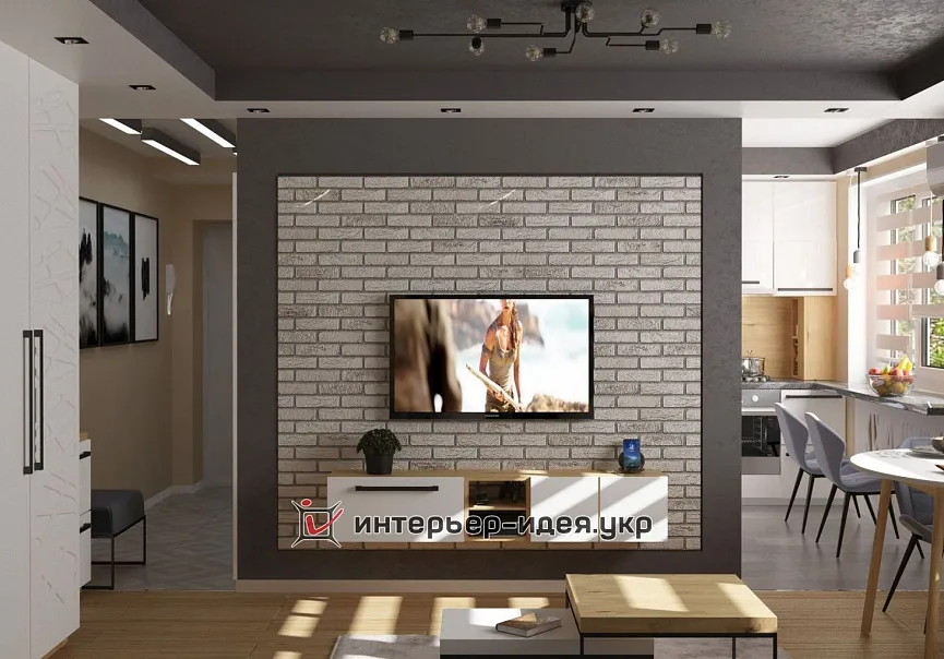 Компактная кухня-студия с элементами лофта