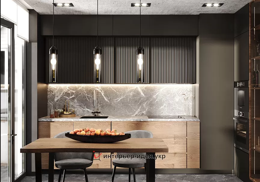«Black. Kitchen. Wood». Кухня в ЖК &quot;Горизонт 3&quot;, г. Львов